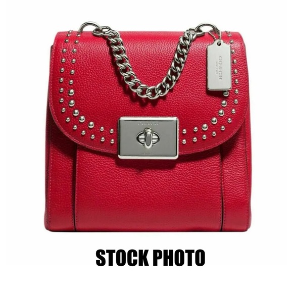 COACH Cassidy Pebble Leather Border Rivets Backpack/Top Handle inBright Cardinal - Picture 14 of 14